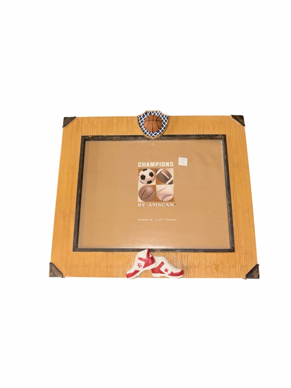 Amscan Tan Wood-Look Sports Ceramic  Picture Frame with Red Shoe Accent